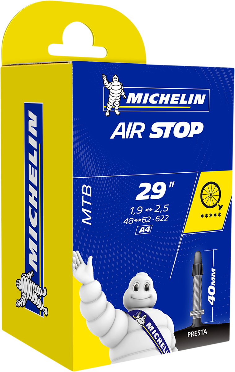 Michelin Air Stop bicycle tube, 1.9-2.5 inches x 29 inches, Presta valve 40mm, for mountain bikes and road bikes.