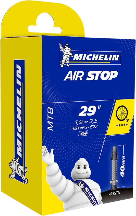 Michelin Air Stop bicycle tube, 1.9-2.5 inches x 29 inches, Presta valve 40mm, for mountain bikes and road bikes.