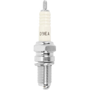 NGK D9EA motorcycle spark plug, standard replacement with metal shell and ceramic insulator, used for motorcycle engine ignition.