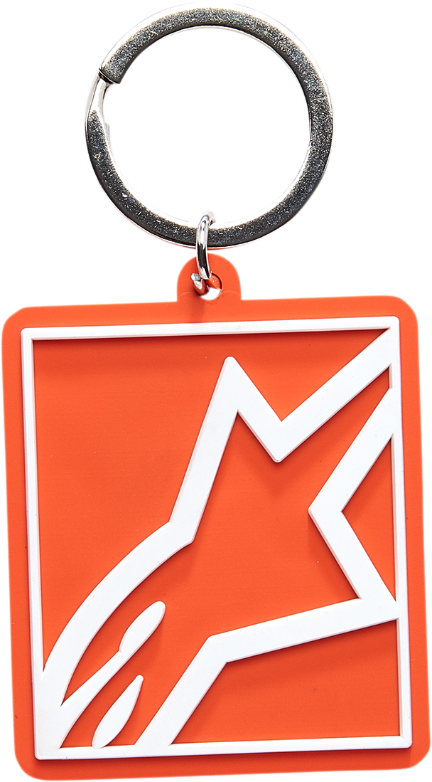 Alpinestars orange key fob with protective gear design and keyring, branded by Bill's Exhausts.