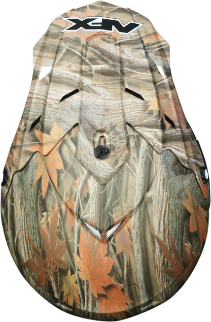 Bill's Exhausts AFX FX-17/FX-17Y Peak wood camo helmet with matte finish and adjustable strap, featuring ventilation vents.