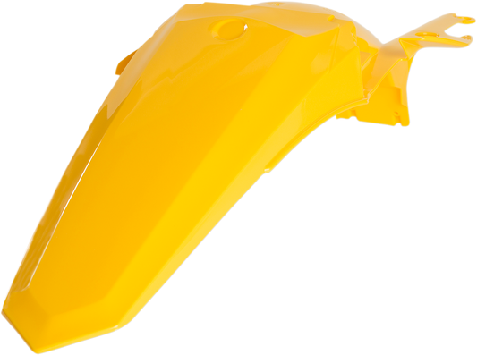 Yellow Acerbis rear fender for motorcycle, body part with mounting points, branded by Bill's Exhausts, shown on a clean background.