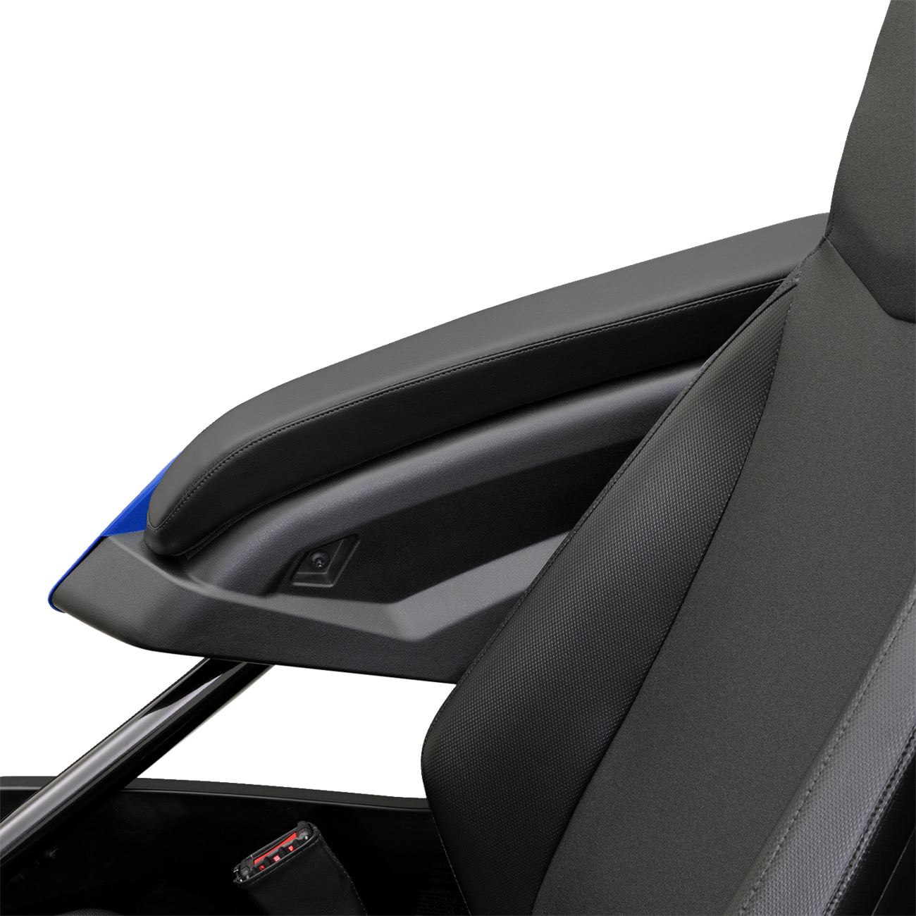 Black SHOW CHROME Kaliber Armrest Pads with black stitching for Slingshot 2015-2022 engine, by Bill's Exhausts.