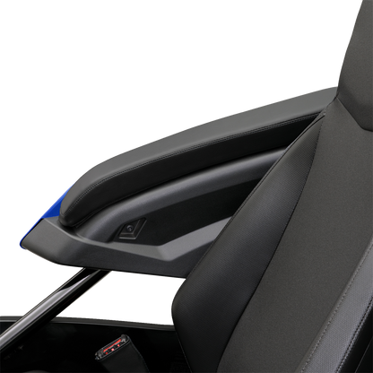 Black SHOW CHROME Kaliber Armrest Pads with black stitching for Slingshot 2015-2022 engine, by Bill's Exhausts.