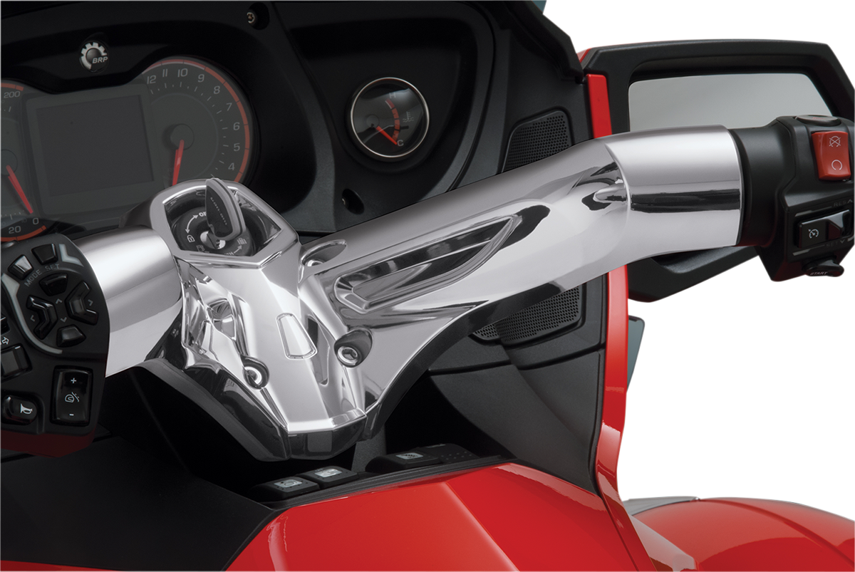 Bill's Exhausts SHOW CHROME handlebar cover for engine, with sleek chrome finish and detailed design visible in the image.