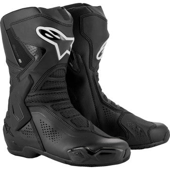 Alpinestars Stella SMX-6 V3 vented motorcycle boots in black, US 6 / EU 39, with protective design and ventilation features.