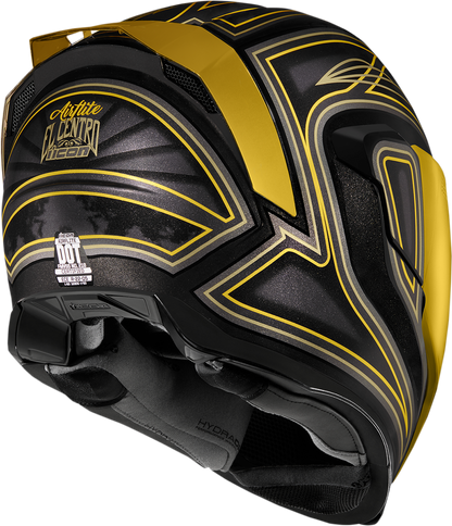 Black ICON Airflite™ helmet in medium size with sleek design and clear visor, shown from front angle.