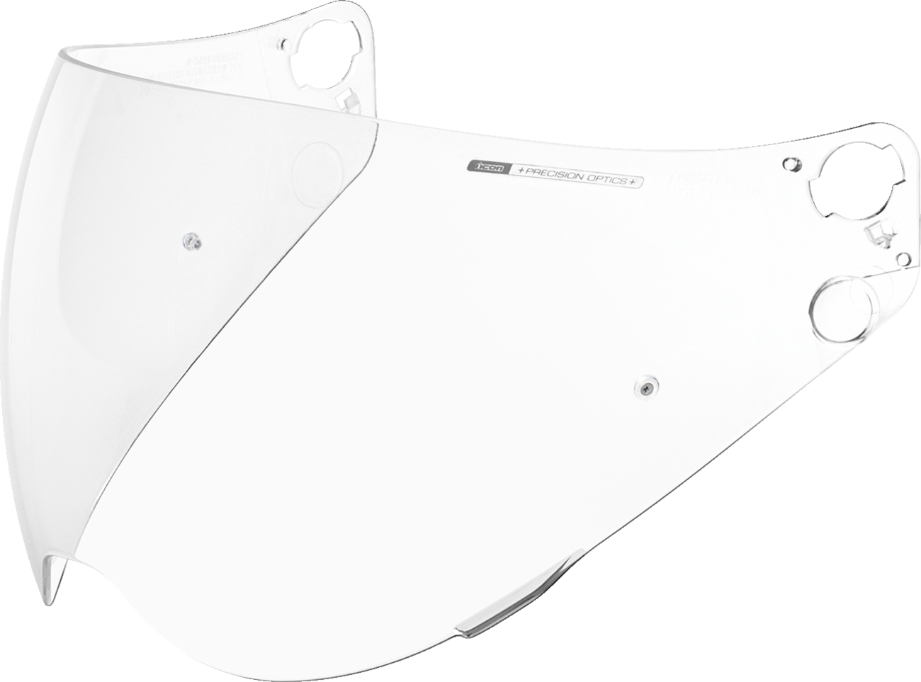 Clear ICON Variant Pro™ Pinlock®-Ready shield, helmet parts from Bill's Exhausts, shown in the image with reflective surface and mounting edges.
