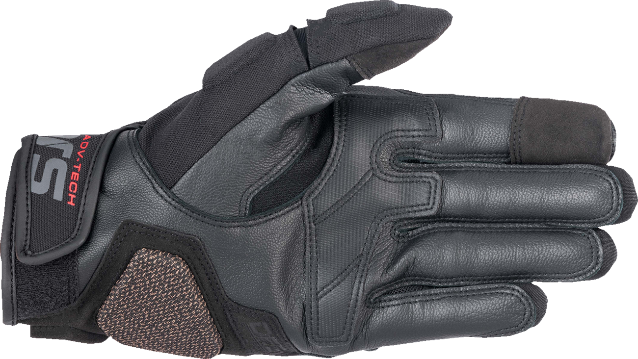 Black Alpinestars Halo motorcycle gloves in medium size, featuring protective padding and breathable material for riding comfort.