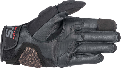 Black Alpinestars Halo motorcycle gloves in medium size, featuring protective padding and breathable material for riding comfort.