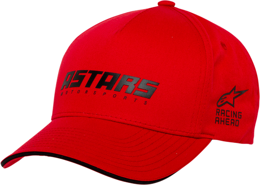 Red ALPINESTARS Tension Hat, one size, with adjustable strap and logo, displayed on a plain background.