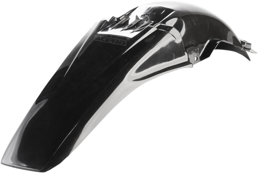 Acerbis black rear fender for motocross bikes, durable plastic body part designed for off-road motorcycle protection.