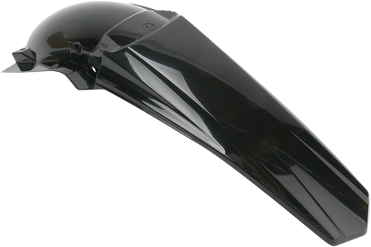 A black Acerbis rear fender for motorcycle, mounted on a bike, with a sleek curved design and product code 2040880001.