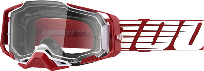 Bill's Exhausts Armega goggles in deep red with clear lenses, oversized design, perfect for motorcycle or sports use.
