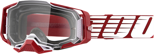 Bill's Exhausts Armega goggles in deep red with clear lenses, oversized design, perfect for motorcycle or sports use.