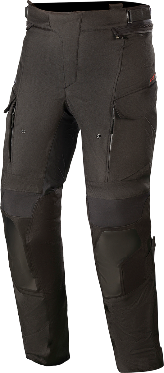 Alpinestars Andes v3 Drystar® motorcycle pants in black, medium size, featuring reinforced knee areas and durable textile construction.