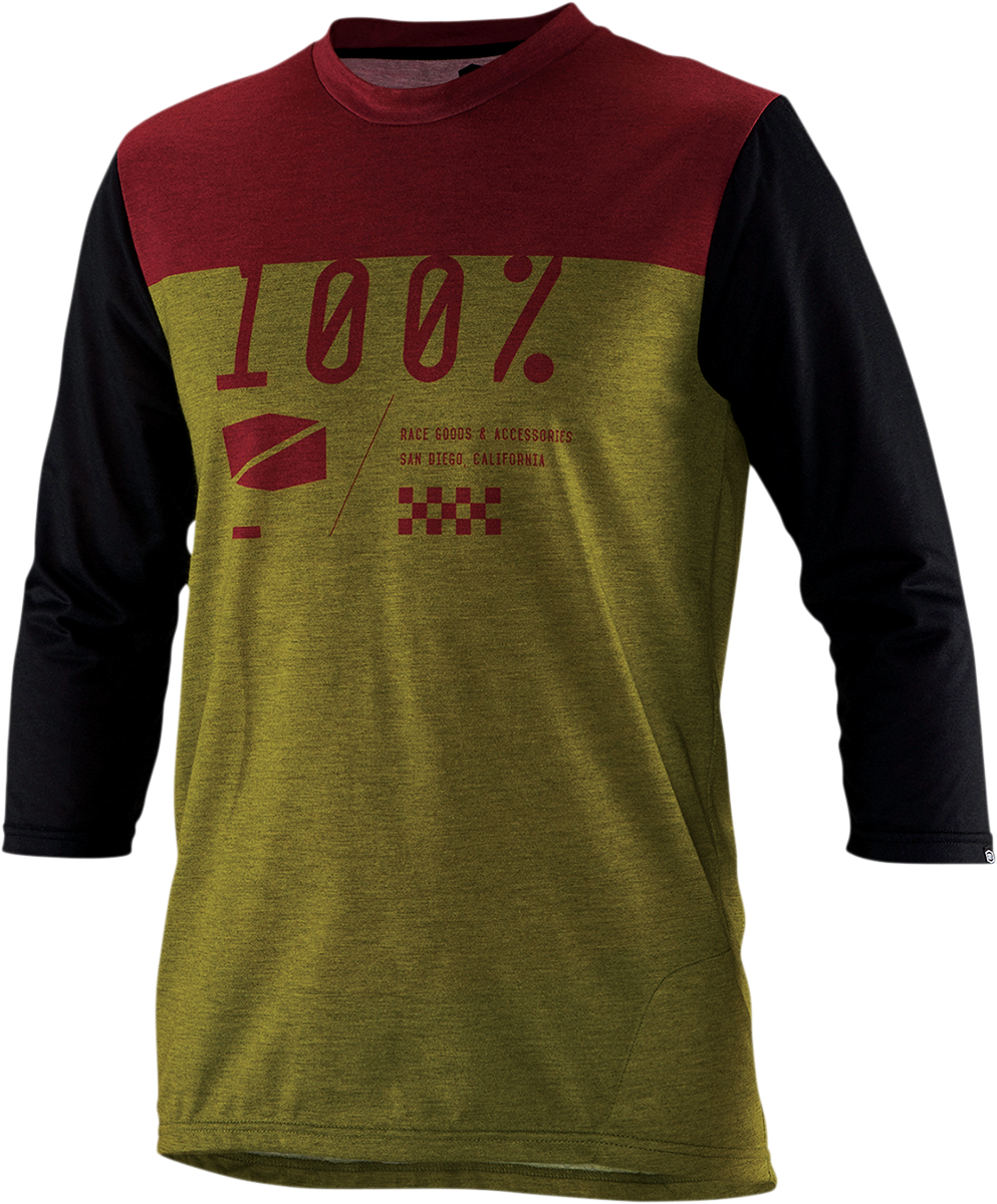 Bill's Exhausts 100% Airmatic Jersey in olive, 3/4 sleeve, medium size, showcasing the comfortable fabric and stylish design.