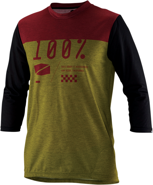 Bill's Exhausts 100% Airmatic Jersey in olive, 3/4 sleeve, medium size, showcasing the comfortable fabric and stylish design.
