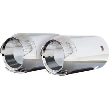 Show Chrome exhaust tips installed on a Honda Gold Wing GL1800 motorcycle, showcasing polished metal finish and sleek design.