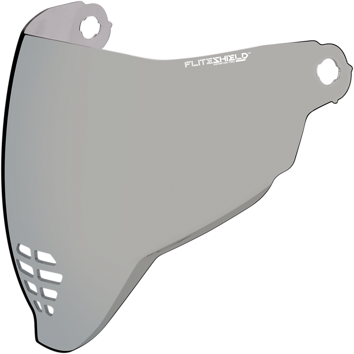 Bill's Exhausts ICON Airflite FliteShield RST Silver helmet parts, close-up of the helmet face shield with reflective silver finish.