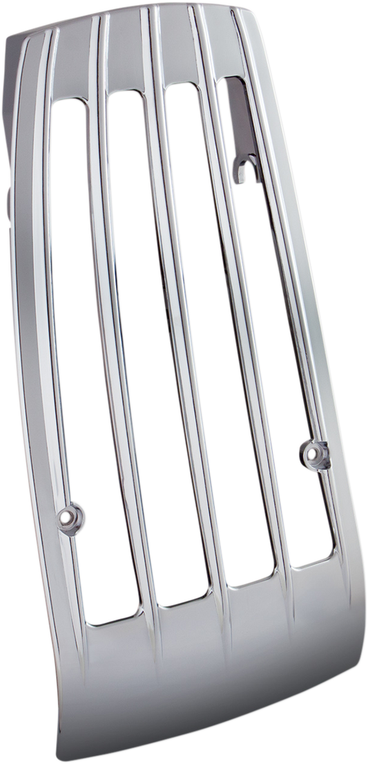 Chrome radiator grille for VT1300 motorcycle engine by Bill's Exhausts, showcasing its shiny chrome finish and sleek design.