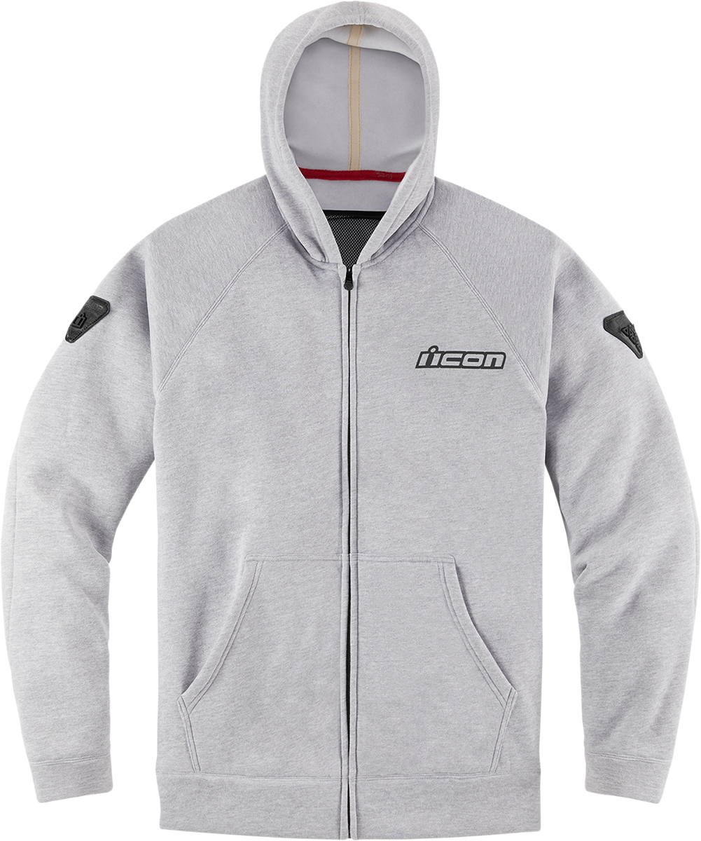 Gray ICON Uparmor™ hoodie by Bill's Exhausts, medium size, featuring a comfortable fit and stylish design.