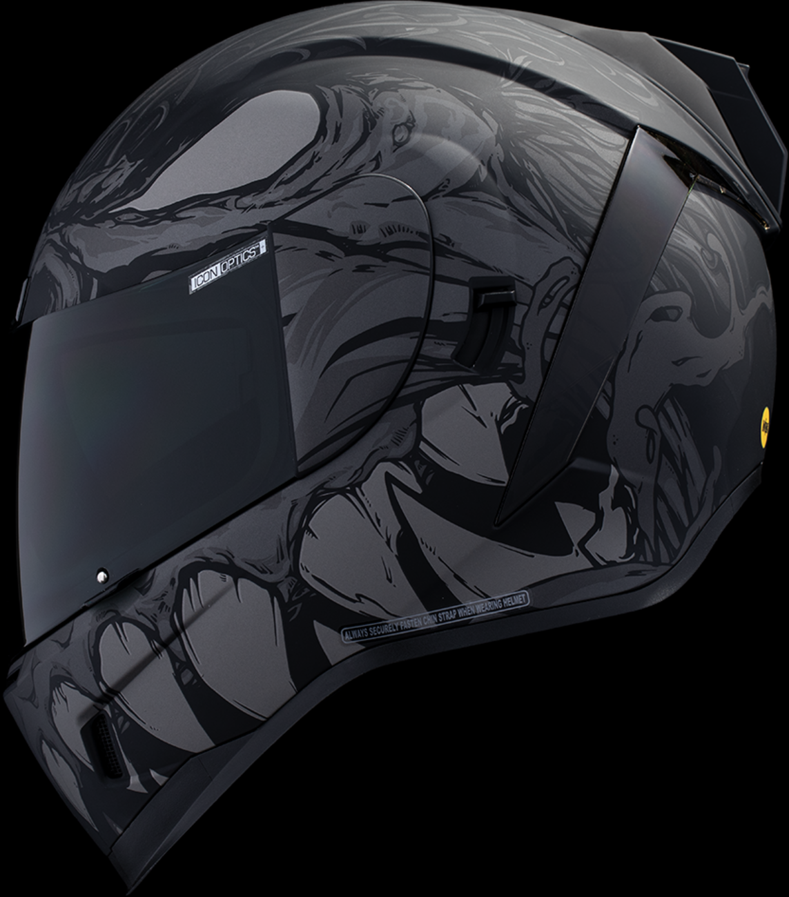Dark black ICON Airform™ helmet with MIPS® technology and small size, featuring sleek design and adjustable straps.