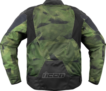 Bill's Exhausts ICON Overlord3 Mesh Camo Jacket in green, small size, featuring breathable fabric and camouflage pattern.
