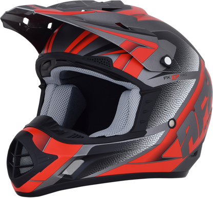 AFX FX-17 Helmet in Frost Gray and Red, medium size, featuring aerodynamic design and secure strap for motorcycle riding.