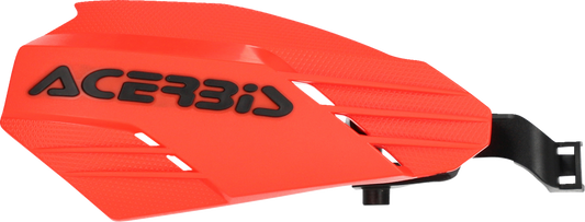 Acerbis K-Linear red and black motorcycle handguards mounted on handlebars for protection and style.
