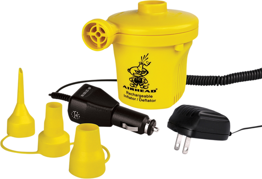 Rechargeable 12V water pump from AIRHEAD SPORTS GROUP by Bill's Exhausts, shown in a compact design with power cord and control switch.