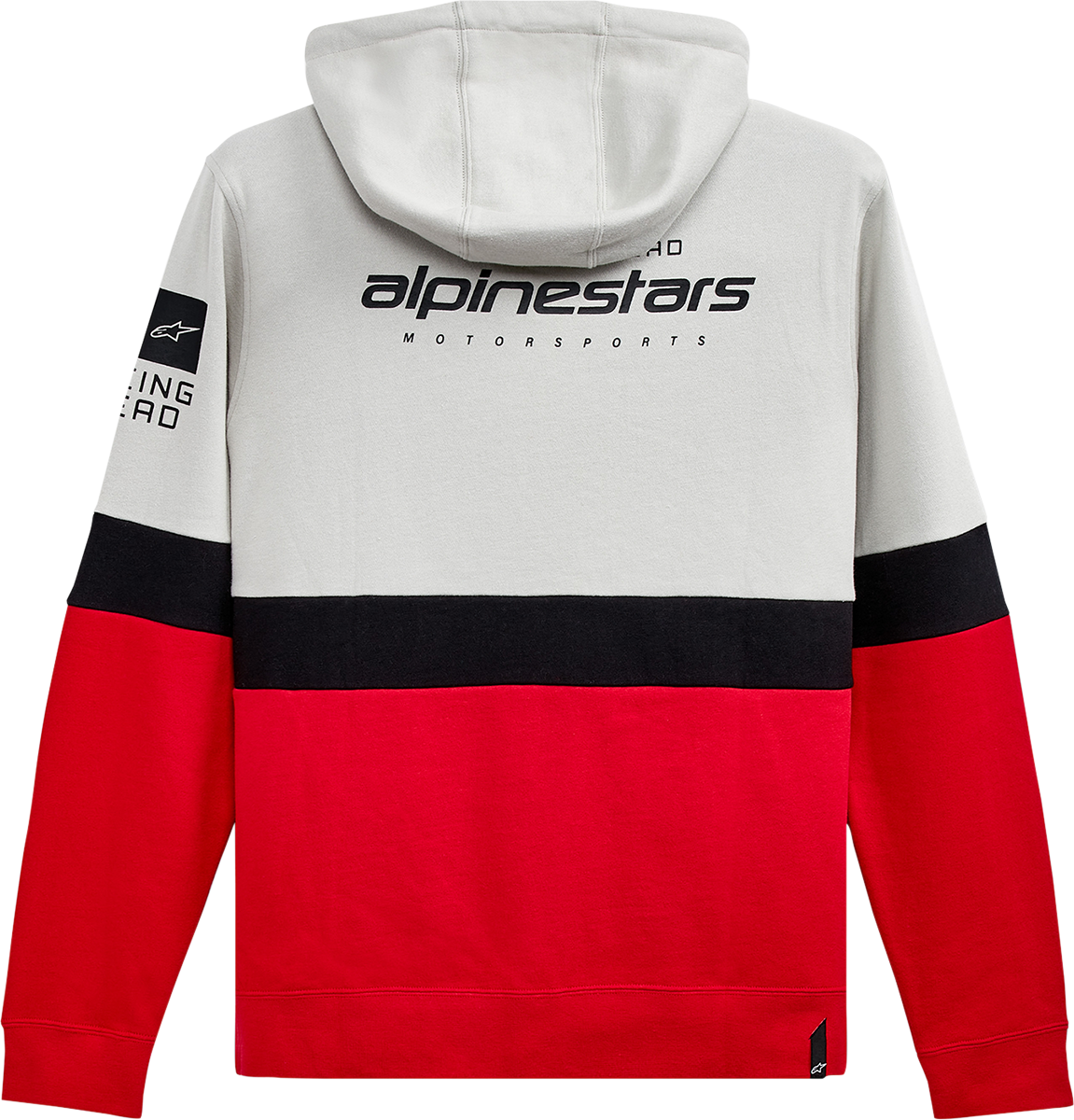 Alpinestars Position Zip Hoodie in silver, black, and red, medium size, featuring front zipper and casual hoodie design.