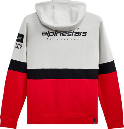 Alpinestars Position Zip Hoodie in silver, black, and red, medium size, featuring front zipper and casual hoodie design.