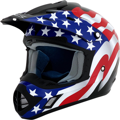 Black AFX FX-17 helmet with flag design in 4XL size, featuring a sleek motorcycle helmet style with branding details.