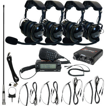 Bill's Exhausts NAVATLAS 4-seat intercom and radio headset kit in black, designed for vehicle communication and headsets.
