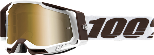 Bill's Exhausts 100% Racecraft 2 Snowbird goggles with true gold lenses, featuring a sleek design and adjustable strap.