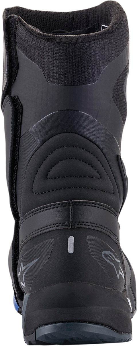Alpinestars RT-8 Gore-Tex motorcycle boots in black and blue, US 12.5, EU 48, showing the sturdy design and waterproof features.