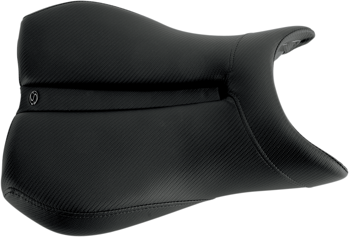 Black SADDLEMEN Gel Channel Track Carbon Fiber Sport Seat designed for R6 motorcycle, featuring sleek black carbon fiber finish.