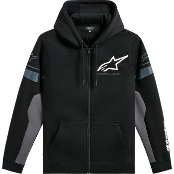 Black and charcoal Alpinstars Esemex Zip Hoodie in 2XL, showing the front view with zipper and hood details.