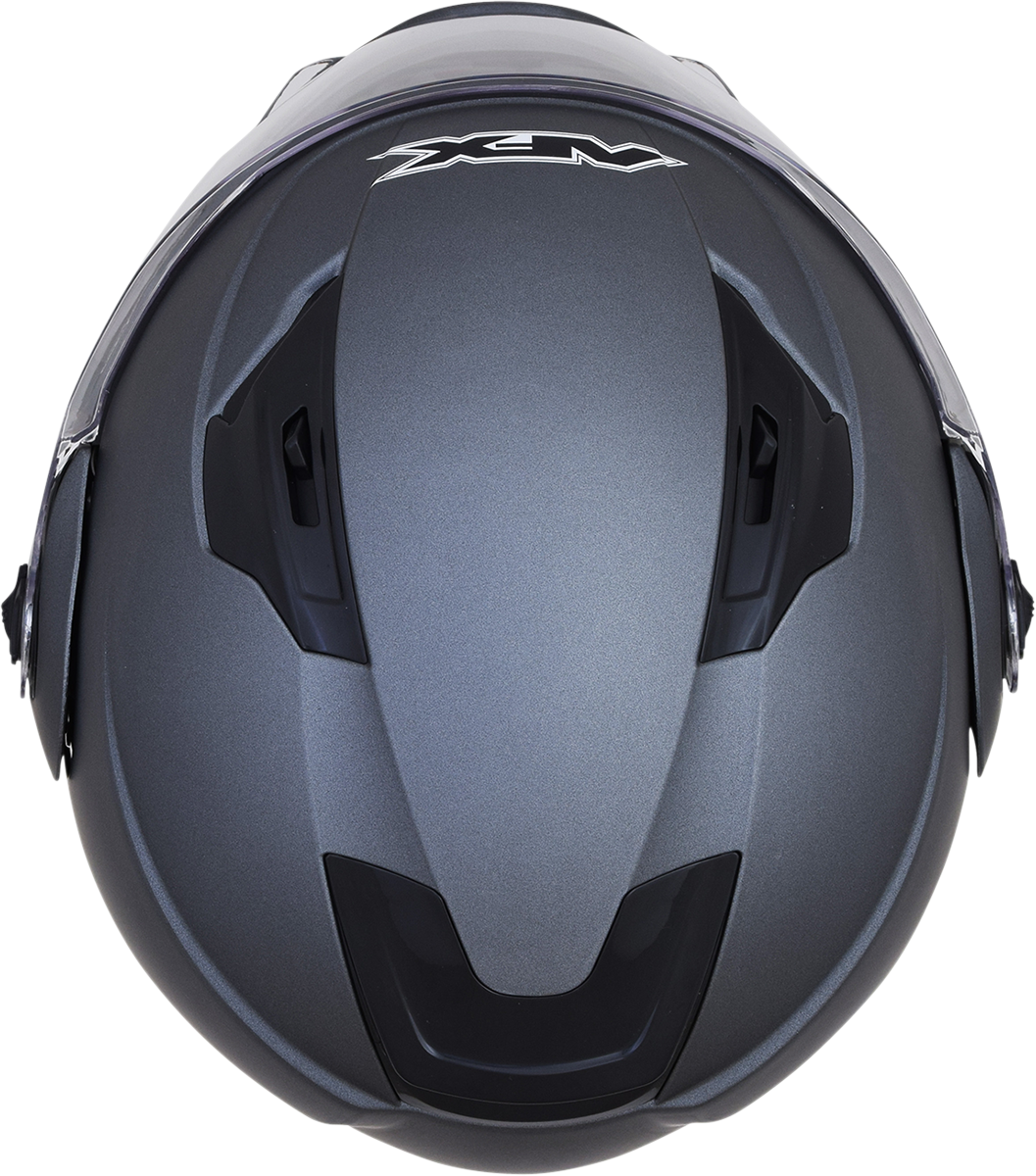 Frost gray AFX FX-111 helmet in medium size, featuring a smooth aerodynamic design and clear visor for motorcycle riding.