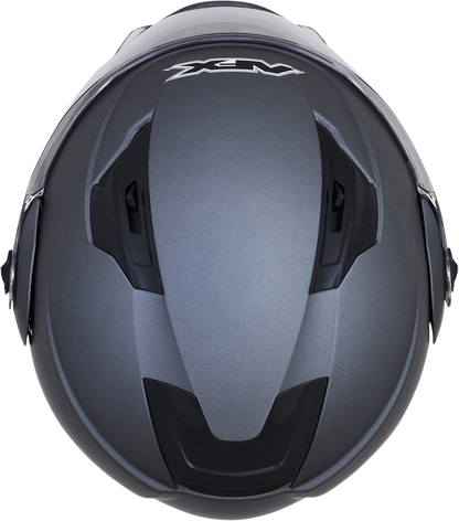 Frost gray AFX FX-111 helmet in medium size, featuring a smooth aerodynamic design and clear visor for motorcycle riding.