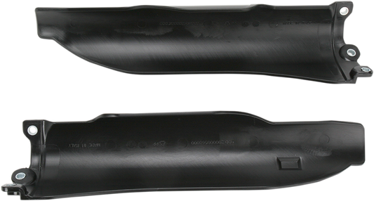 Acerbis black lower fork covers for motorcycle suspension, featuring a sleek protective body design.