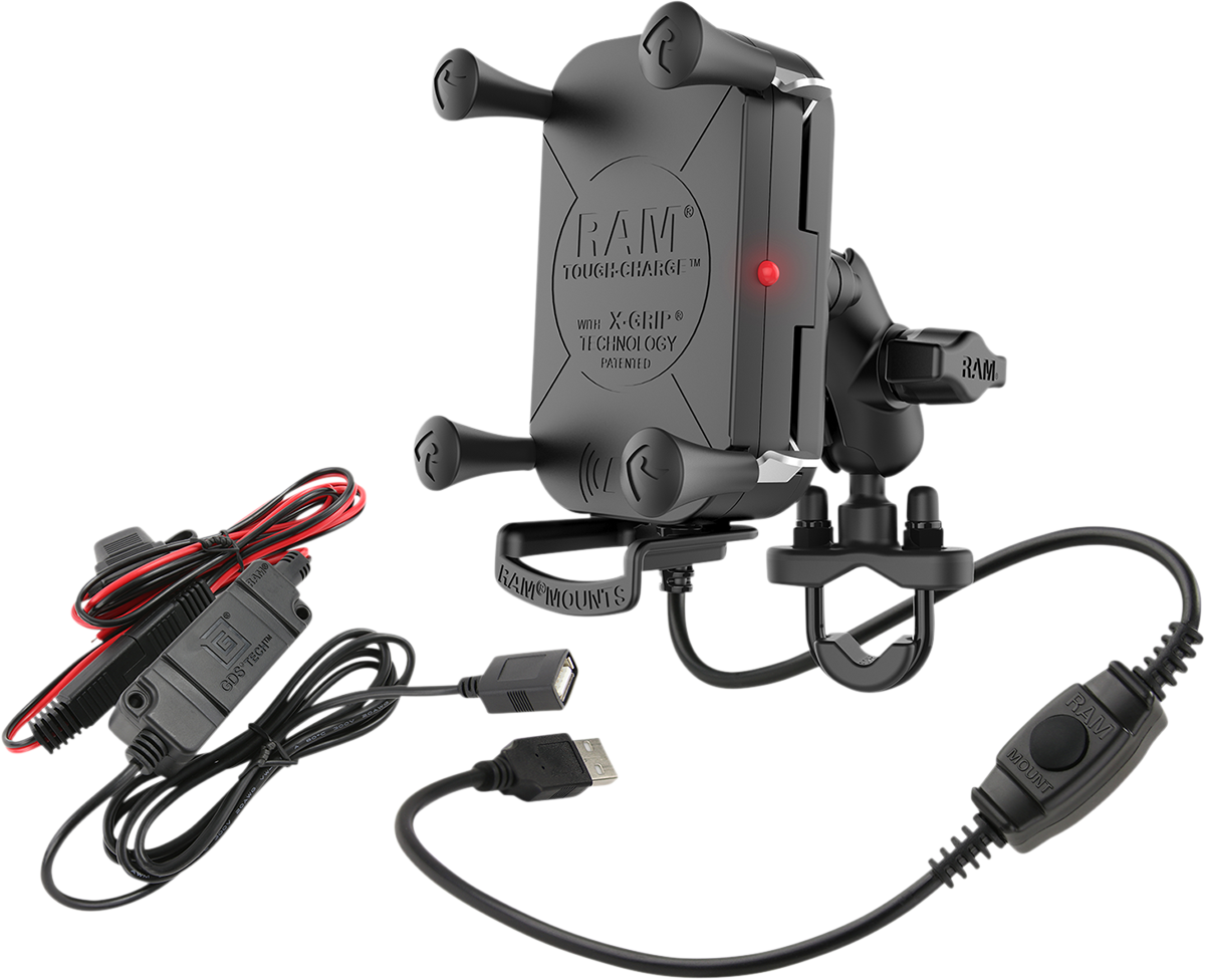 RAM MOUNTS Device Holder - Tough-Charge - Charging - Wireless - Waterproof - Hardwire Charger - U-Bolt Mount RAMB149ZAUN12WV - Howling Moto