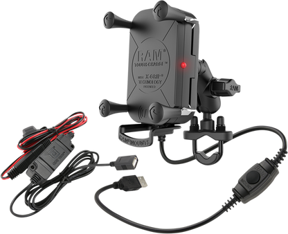 RAM MOUNTS Device Holder - Tough-Charge - Charging - Wireless - Waterproof - Hardwire Charger - U-Bolt Mount RAMB149ZAUN12WV - Howling Moto