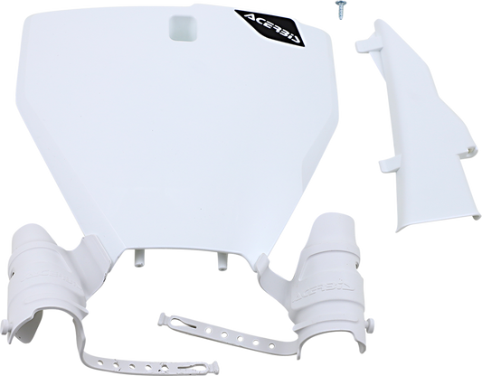 White ACERBIS Raptor number plate body part with black lettering, designed for motorcycle customization, shown on a plain background.