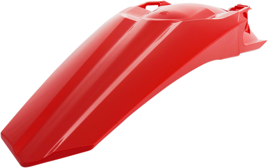 Red ACERBIS rear fender for motorcycle, made of durable body material, designed to fit with Bill's Exhausts branding.