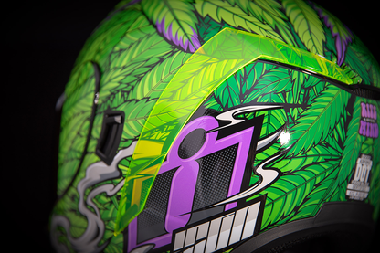 Bill's Exhausts ICON Airform™ Helmet Ritemind Glow™ green 2XL, lightweight motorcycle helmet with vibrant glow design.