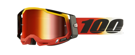 Bill's Exhausts Racecraft 2 goggles with red mirror lenses, featuring sleek design and adjustable strap for racing and outdoor sports.