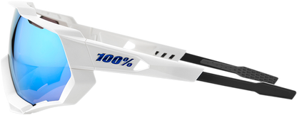 100% Speedtrap Sunglasses - White - Blue Mirror 60012-00003 - Howling Moto