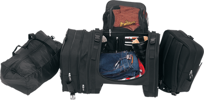 Bill's Exhausts Saddlemens Deluxe Cruiser Tail Bag seat for motorcycle, black leather with storage compartments and secure straps